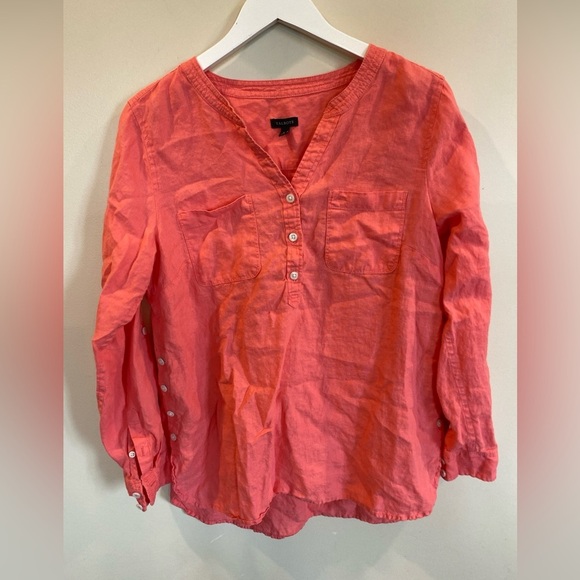 Talbots Women’s Size M Orange Linen Roll Tab Popover Button Detail Side Seams - Picture 1 of 6